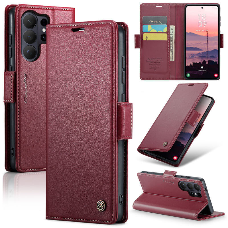 CaseMe Samsung Galaxy S26 Ultra RFID Wallet Case with Magnetic Buckle & Wireless Charging Red