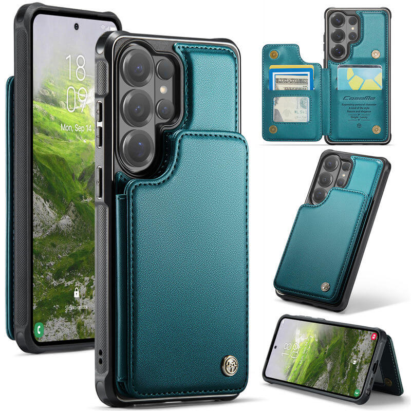 CaseMe Samsung Galaxy S26 Ultra RFID Blocking Card Holder Kickstand Case Green