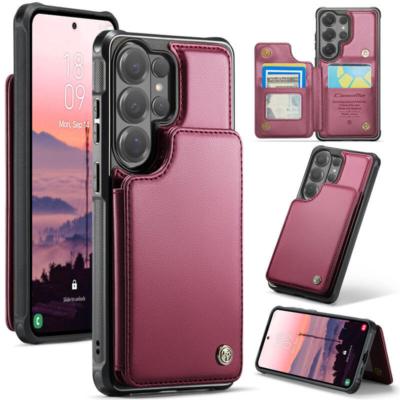 CaseMe Samsung Galaxy S26 Ultra RFID Blocking Card Holder Kickstand Case Red