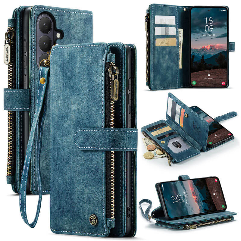 CaseMe Samsung Galaxy S26 Wallet Case with 10 Card Slots, Zipper Pocket & Wireless Charging Blue