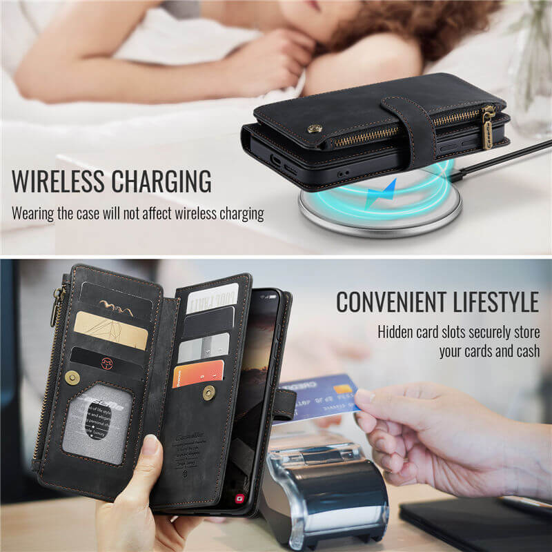 CaseMe Samsung Galaxy S26 Wallet Case with 10 Card Slots, Zipper Pocket & Wireless Charging