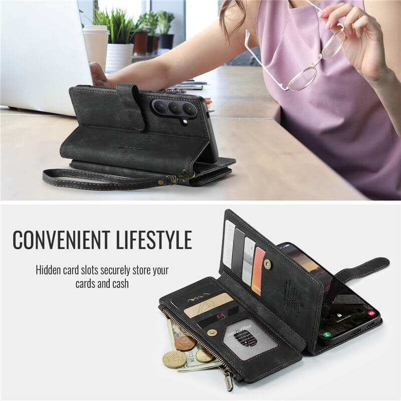 CaseMe Samsung Galaxy S26 Wallet Case with 10 Card Slots, Zipper Pocket & Wireless Charging