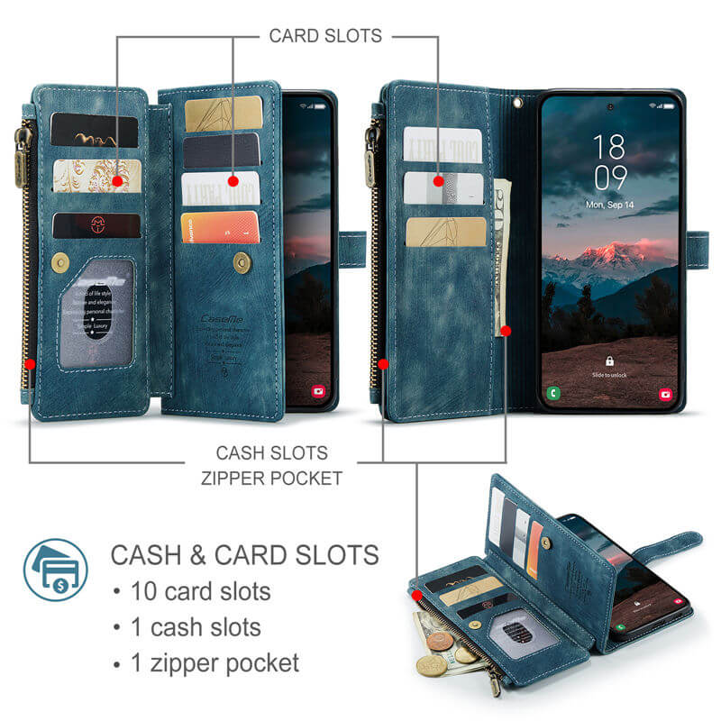 CaseMe Samsung Galaxy S26 Wallet Case with 10 Card Slots, Zipper Pocket & Wireless Charging