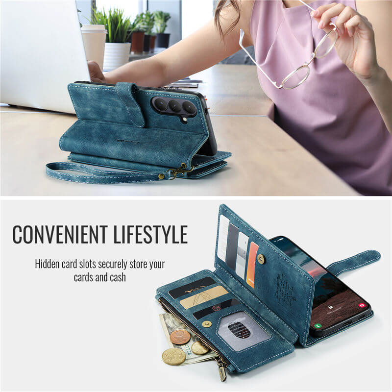 CaseMe Samsung Galaxy S26 Wallet Case with 10 Card Slots, Zipper Pocket & Wireless Charging