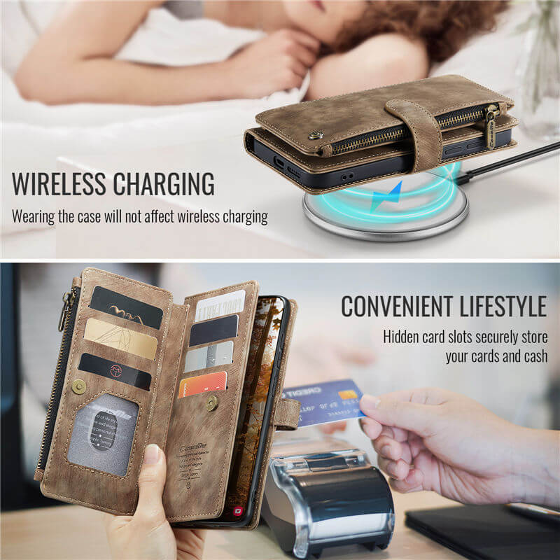 CaseMe Samsung Galaxy S26 Wallet Case with 10 Card Slots, Zipper Pocket & Wireless Charging