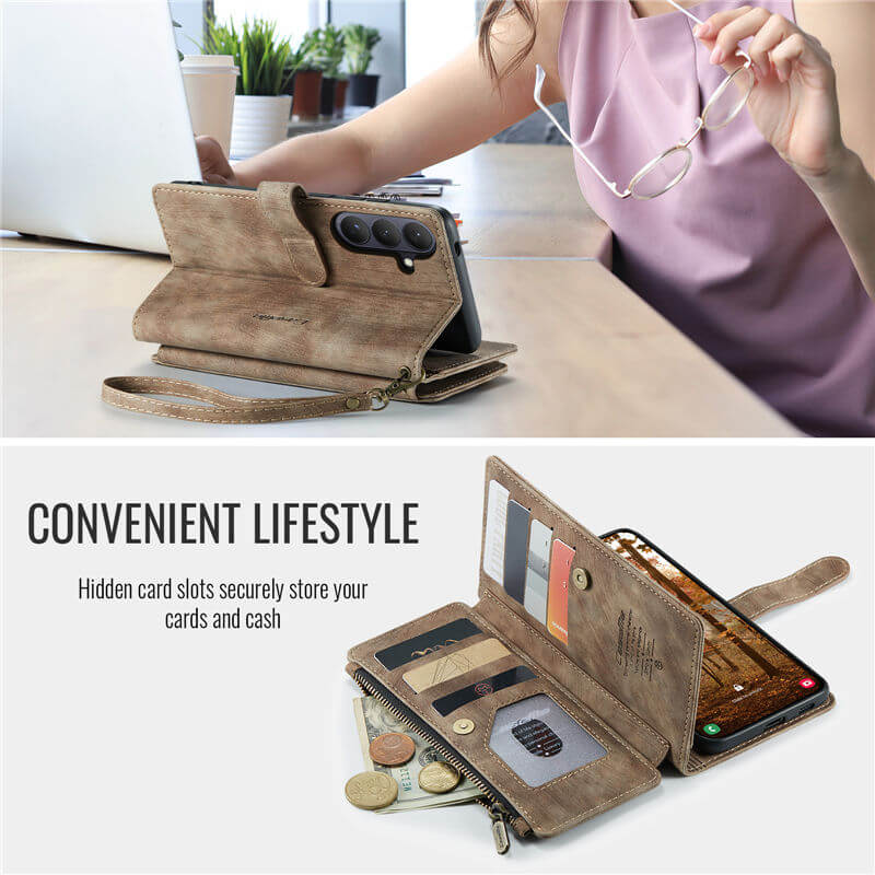 CaseMe Samsung Galaxy S26 Wallet Case with 10 Card Slots, Zipper Pocket & Wireless Charging