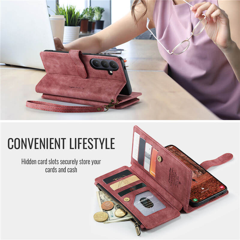 CaseMe Samsung Galaxy S26 Plus Wallet Case with 10 Card Slots, Zipper Pocket & Wireless Charging