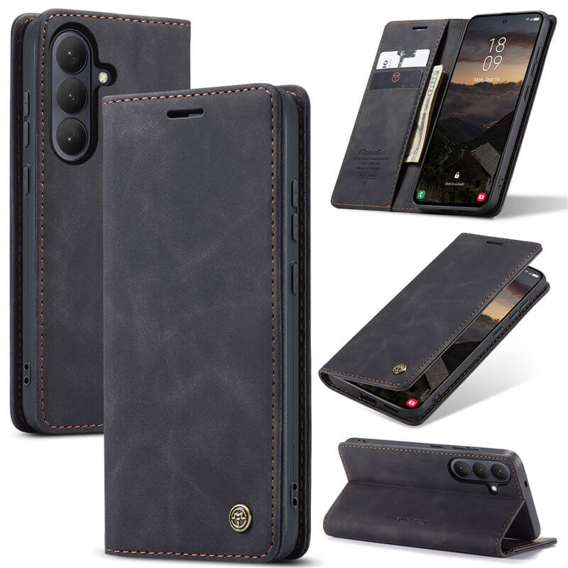 CaseMe Samsung Galaxy S26 Wallet Case with Magnetic Closure & Kickstand Black