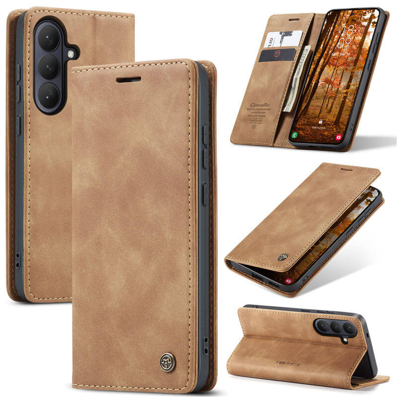CaseMe Samsung Galaxy S26 Wallet Case with Magnetic Closure & Kickstand Brown