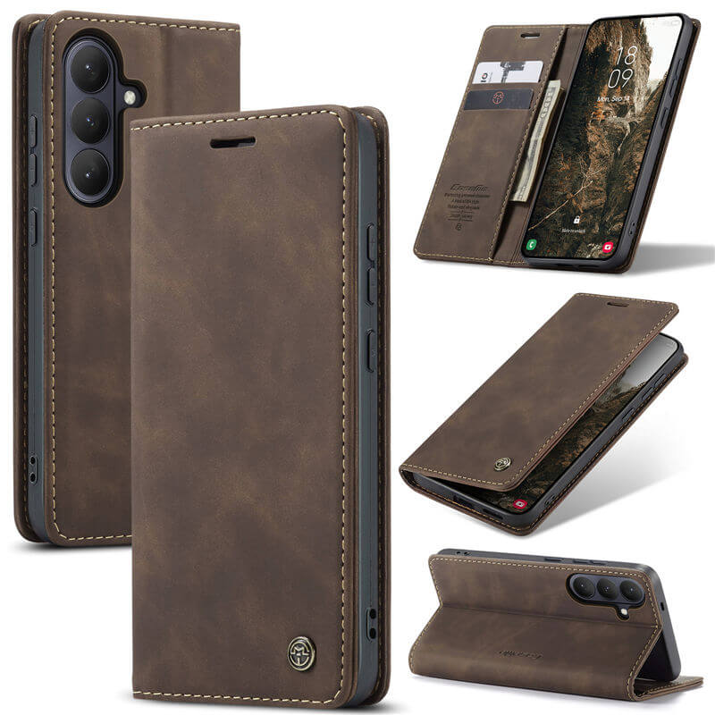 CaseMe Samsung Galaxy S26 Wallet Case with Magnetic Closure & Kickstand Coffee