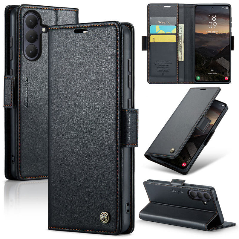 CaseMe Samsung Galaxy S26 RFID Wallet Case with Magnetic Buckle & Wireless Charging Black