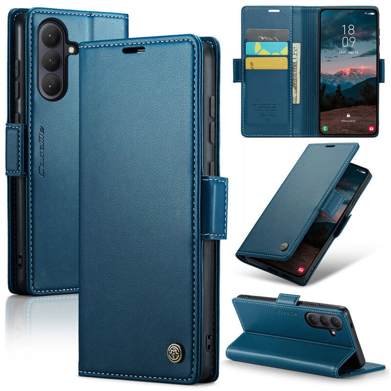 CaseMe Samsung Galaxy S26 RFID Wallet Case with Magnetic Buckle & Wireless Charging Blue