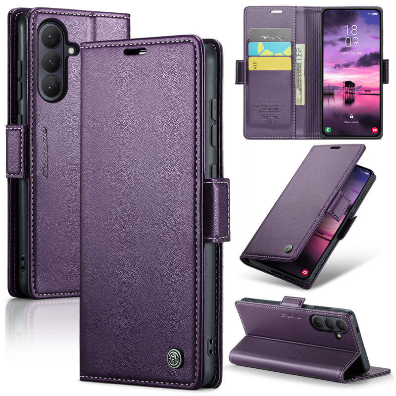 CaseMe Samsung Galaxy S26 RFID Wallet Case with Magnetic Buckle & Wireless Charging Purple