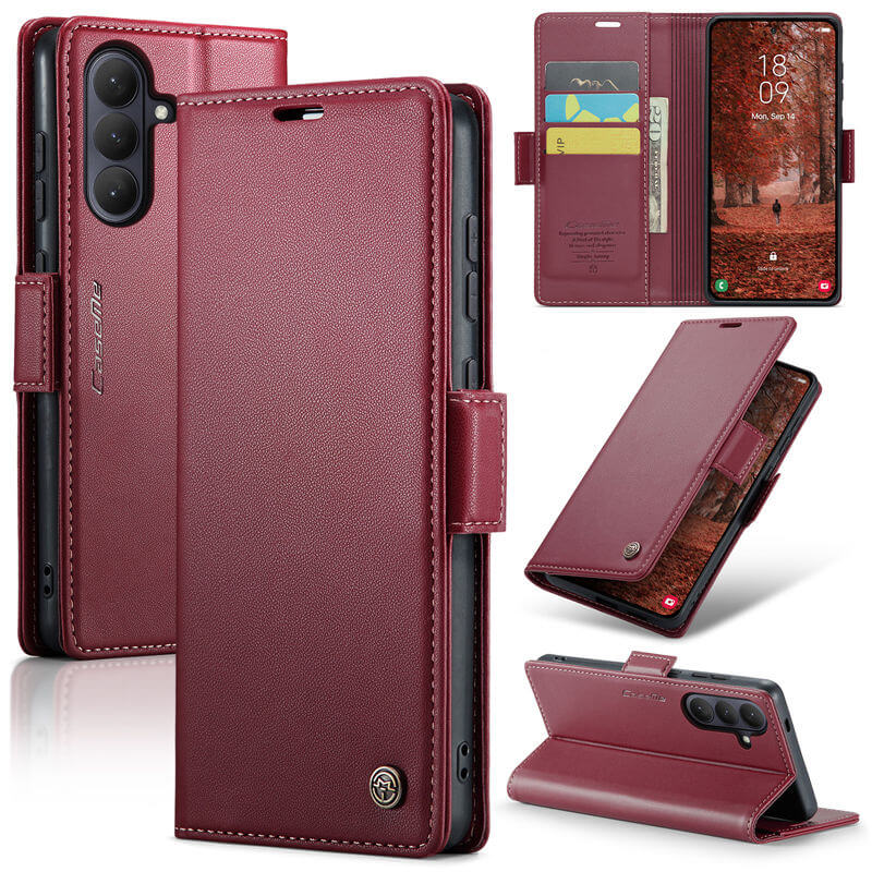 CaseMe Samsung Galaxy S26 RFID Wallet Case with Magnetic Buckle & Wireless Charging Red