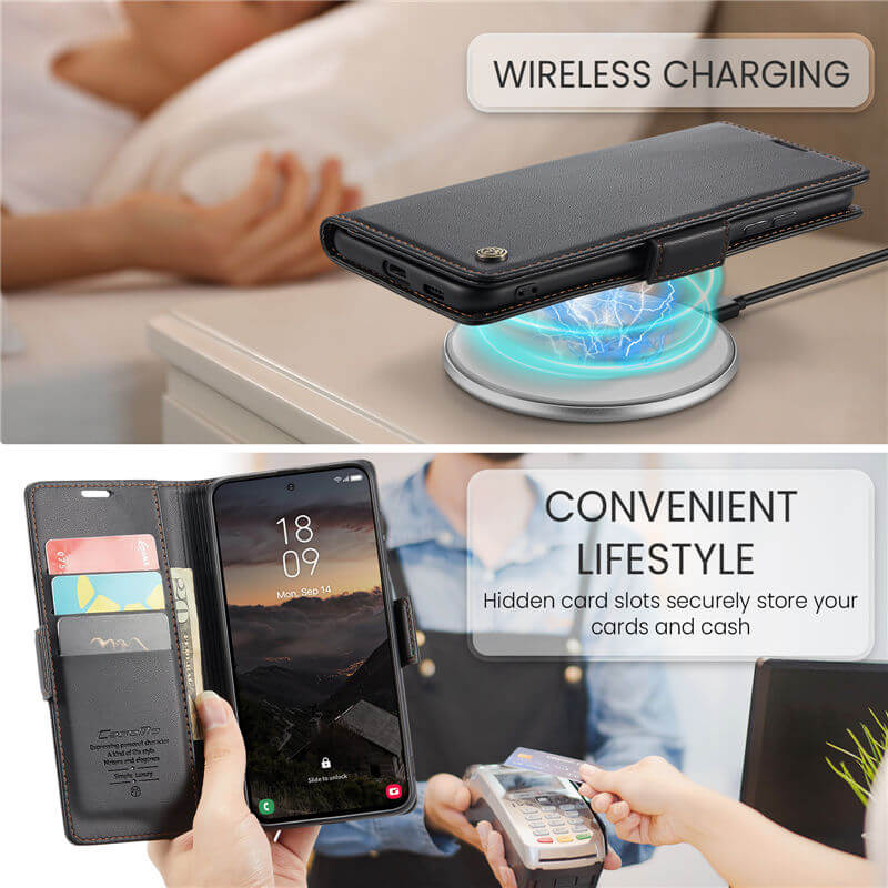 CaseMe Samsung Galaxy S26 RFID Wallet Case with Wireless Charging