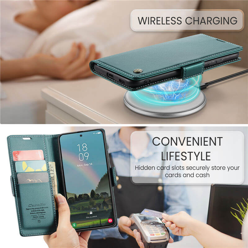 CaseMe Samsung Galaxy S26 RFID Wallet Case with Wireless Charging