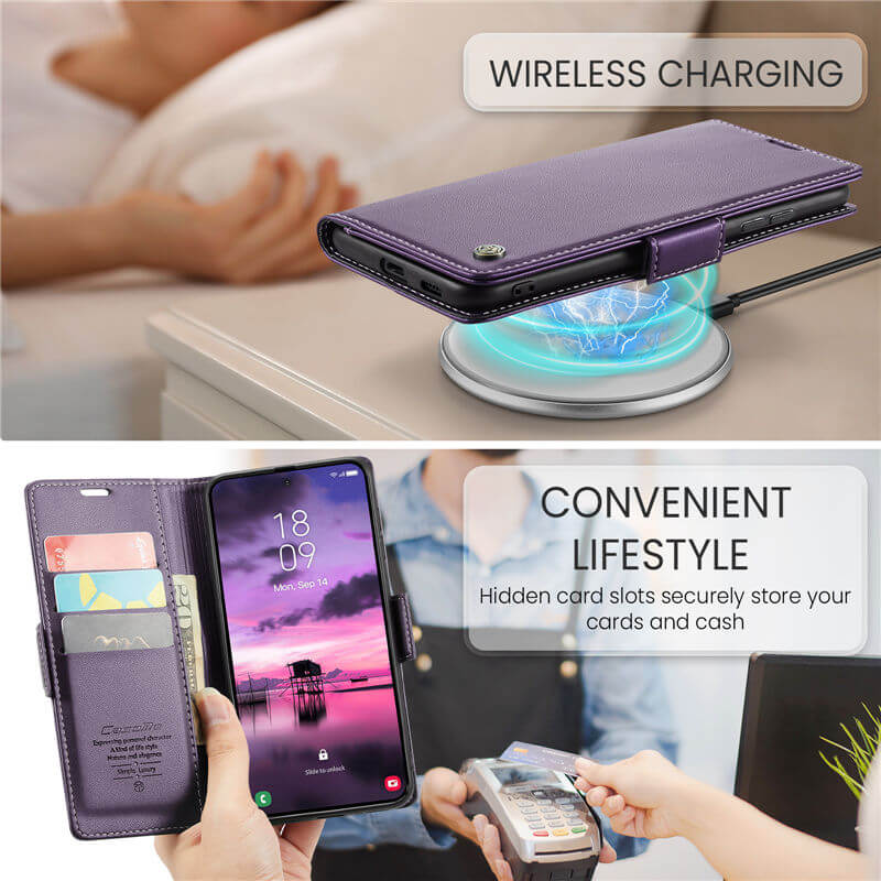 CaseMe Samsung Galaxy S26 RFID Wallet Case with Wireless Charging