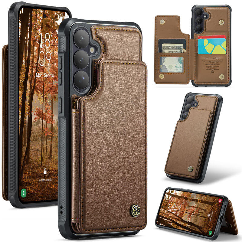 CaseMe Samsung Galaxy S26 RFID Blocking Card Holder Kickstand Case Brown