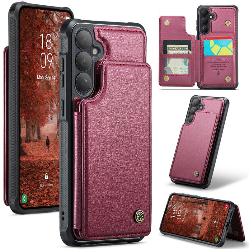 CaseMe Samsung Galaxy S26 RFID Blocking Card Holder Kickstand Case Red
