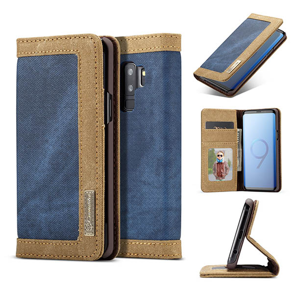 CaseMe Samsung Galaxy S9 Plus Canvas Leather Wallet Case Blue