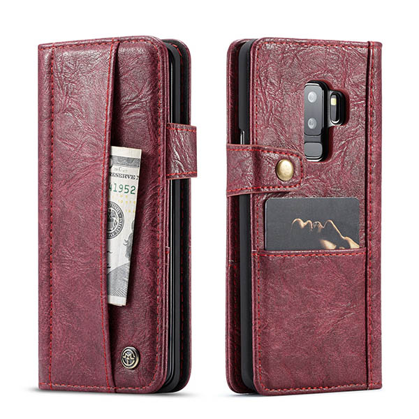 CaseMe Samsung Galaxy S9 Plus Retro Wallet Leather Case Red