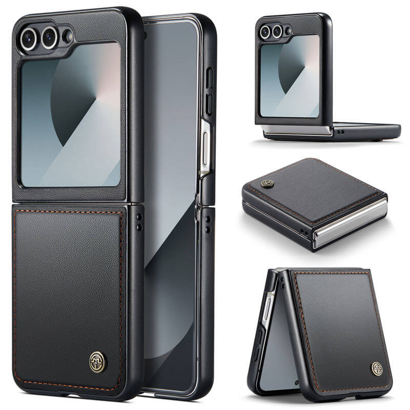 CaseMe Samsung Galaxy Z Flip7 FE Litchi Skin PU Leather Case Black