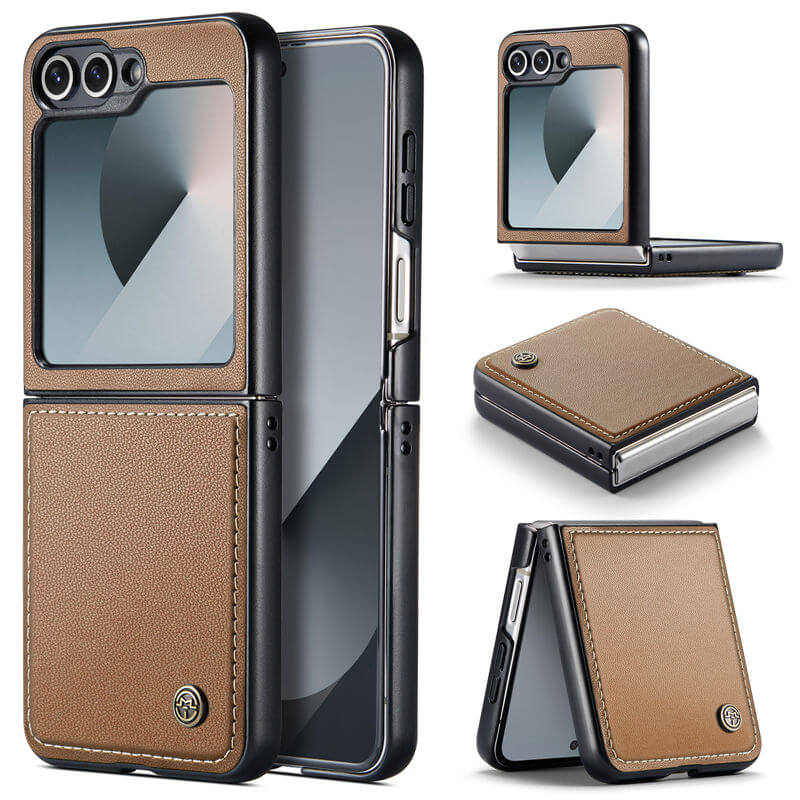 CaseMe Samsung Galaxy Z Flip7 FE Litchi Skin PU Leather Case Brown