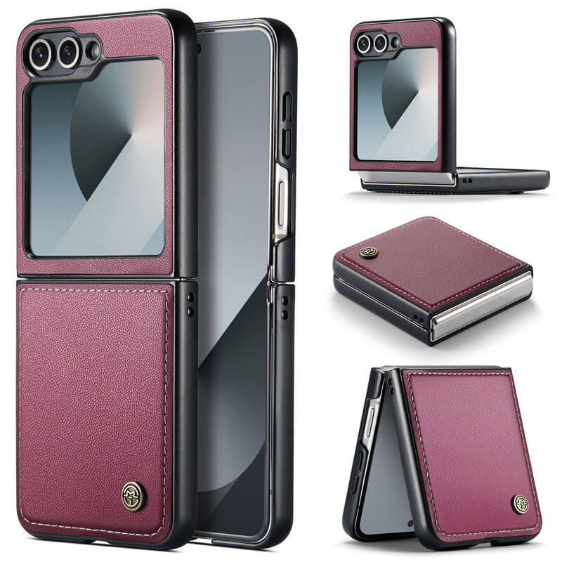 CaseMe Samsung Galaxy Z Flip7 FE Litchi Skin PU Leather Case Red