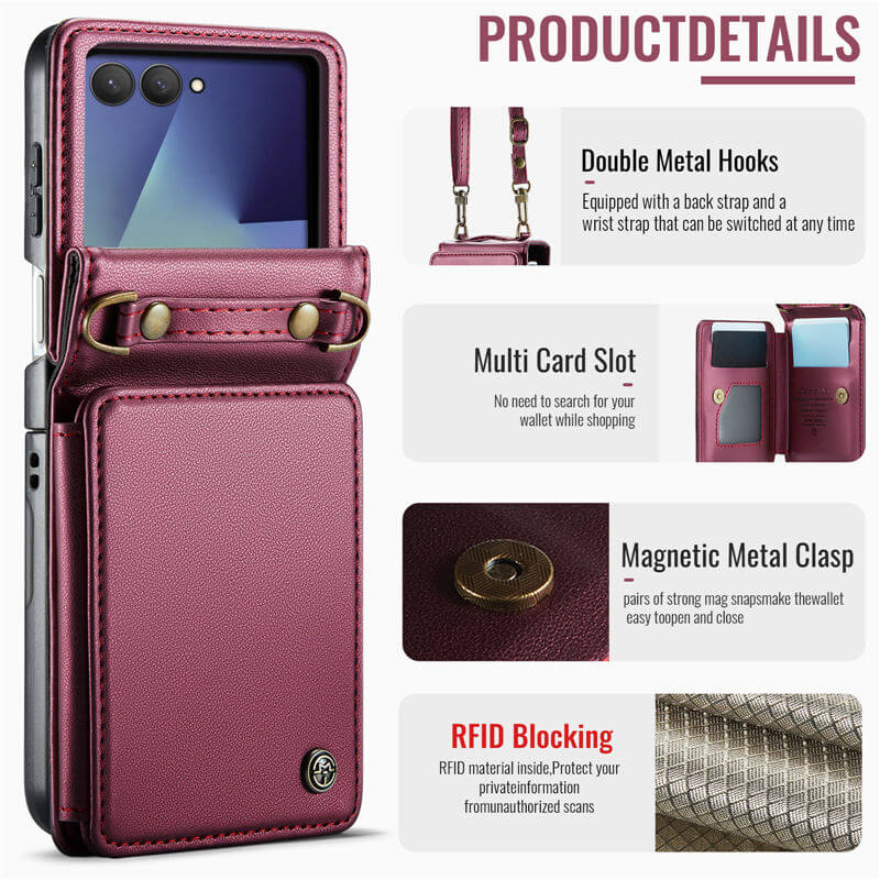 CaseMe Samsung Galaxy Z Flip7 Card Holder Case with Crossbody Strap