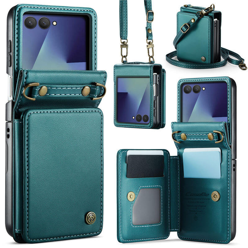 CaseMe Samsung Galaxy Z Flip 8 RFID Blocking Card Holder Case with Crossbody Strap Green