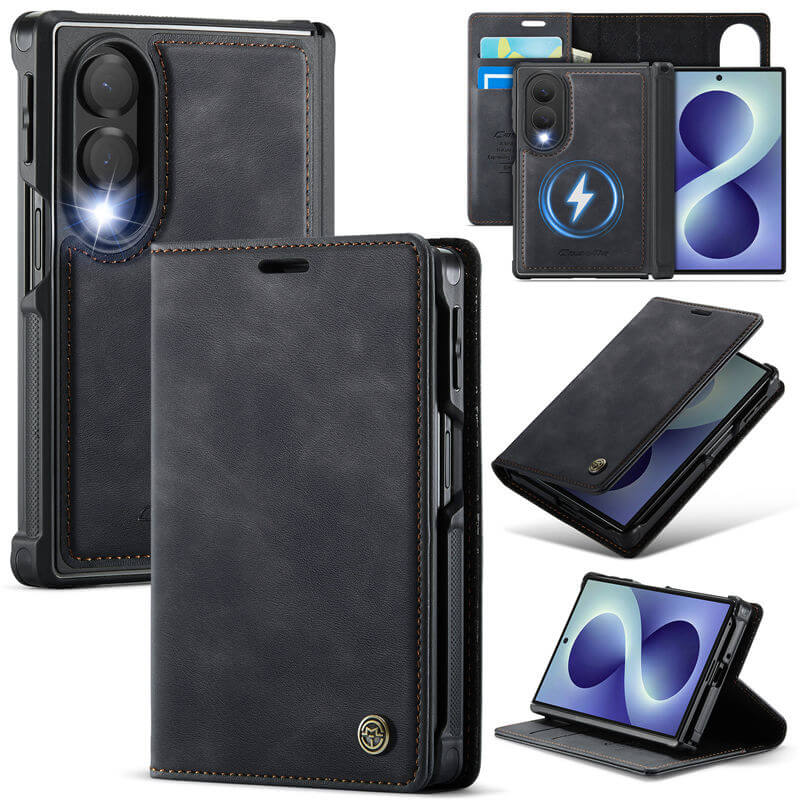 CaseMe Samsung Galaxy Z Fold 8 2-in-1 Magnetic Wallet Case – Wireless Charging & RFID Blocking Black