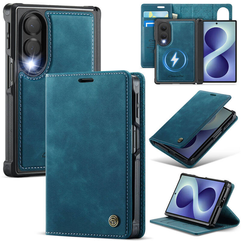 CaseMe Samsung Galaxy Z Fold 8 2-in-1 Magnetic Wallet Case – Wireless Charging & RFID Blocking Blue