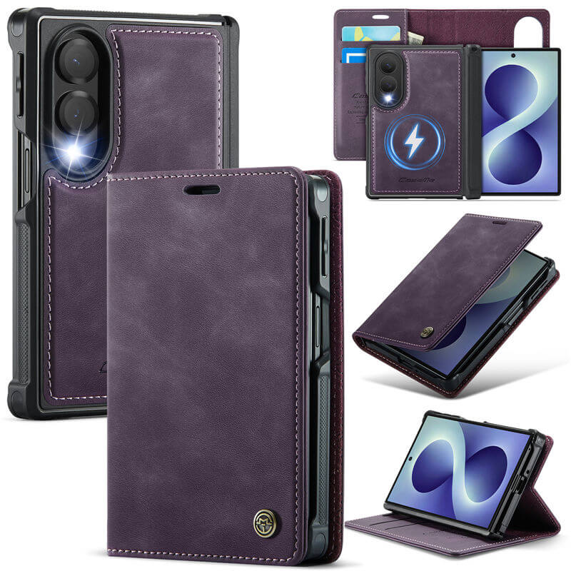 CaseMe Samsung Galaxy Z Fold 8 2-in-1 Magnetic Wallet Case – Wireless Charging & RFID Blocking Purple