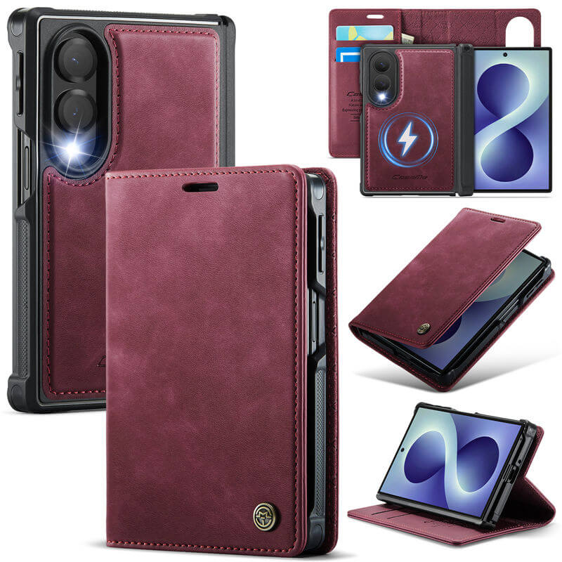 CaseMe Samsung Galaxy Z Fold 8 2-in-1 Magnetic Wallet Case – Wireless Charging & RFID Blocking Red