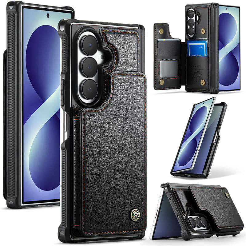 CaseMe Samsung Galaxy Z Fold 8 Ultra RFID Blocking Card Holder Kickstand Case Black