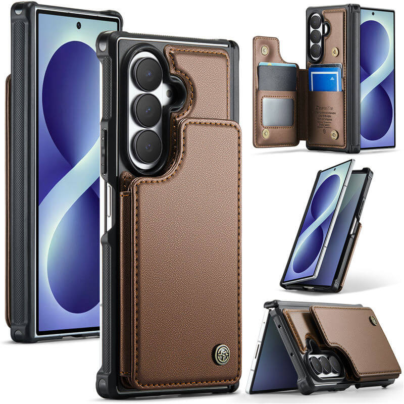 CaseMe Samsung Galaxy Z Fold 8 Ultra RFID Blocking Card Holder Kickstand Case Brown