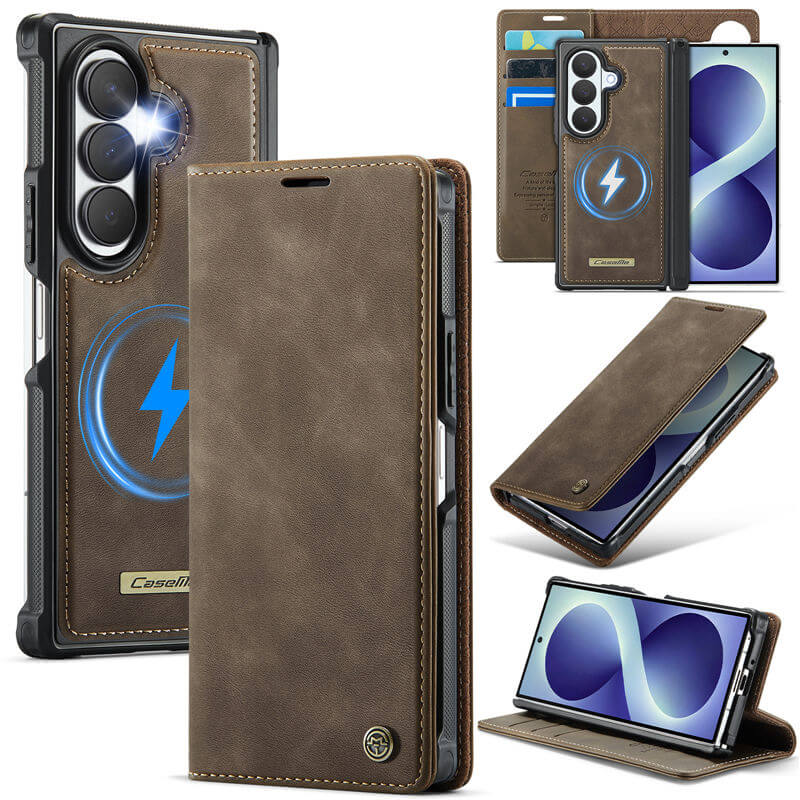 CaseMe Samsung Galaxy Z Fold 8 Ultra 2-in-1 Magnetic Wallet Case – Wireless Charging & RFID Blocking Coffee