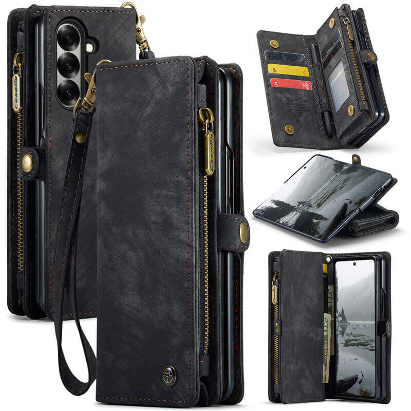 CaseMe Samsung Galaxy Z Fold7 Wallet Case with Wrist Strap Black