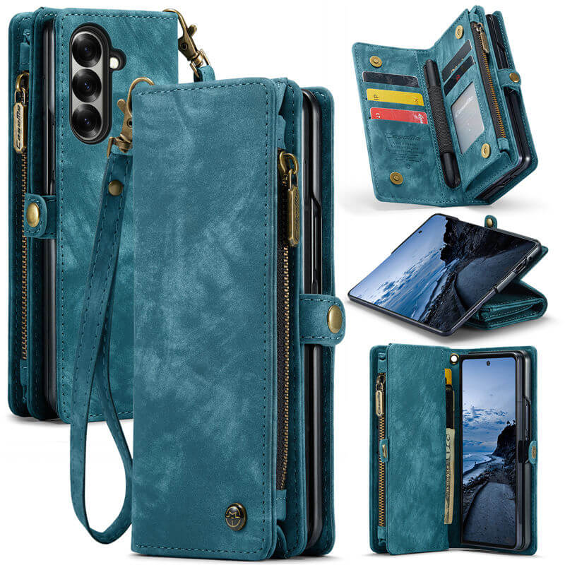 CaseMe Samsung Galaxy Z Fold7 Wallet Case with Wrist Strap Blue