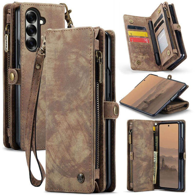 CaseMe Samsung Galaxy Z Fold7 Wallet Case with Wrist Strap Coffee