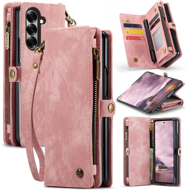 CaseMe Samsung Galaxy Z Fold7 Wallet Case with Wrist Strap Pink