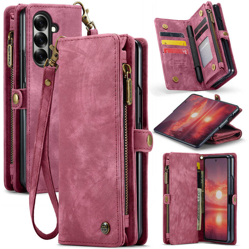 CaseMe Samsung Galaxy Z Fold7 Wallet Case with Wrist Strap Red