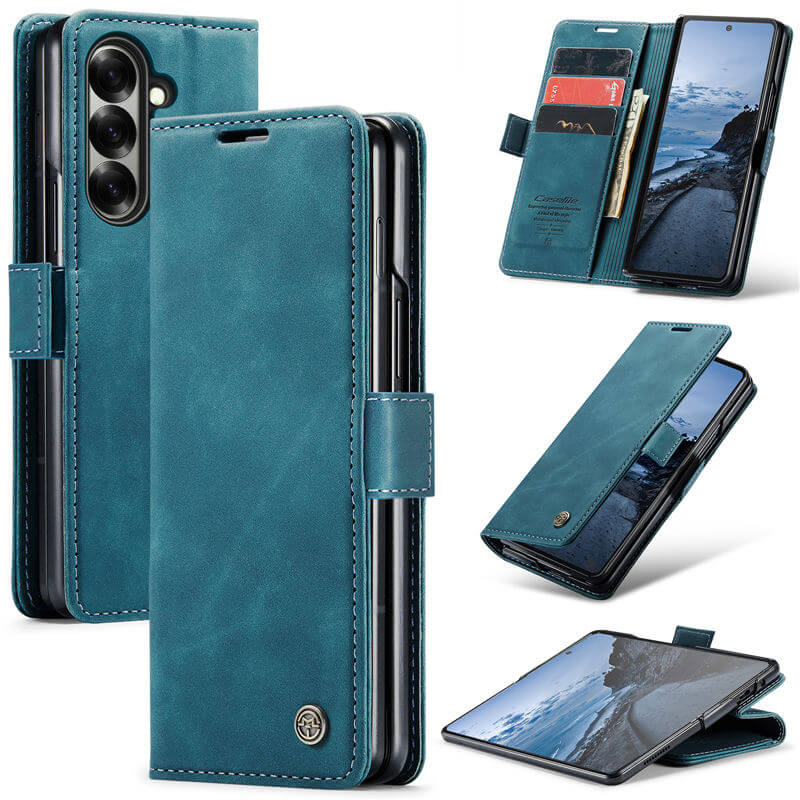 CaseMe Samsung Galaxy Z Fold7 Wallet Suede Leather Case Blue