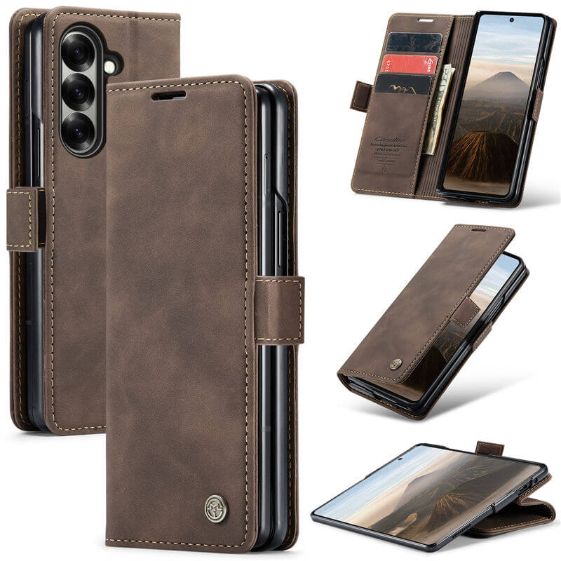 CaseMe Samsung Galaxy Z Fold7 Wallet Suede Leather Case Coffee