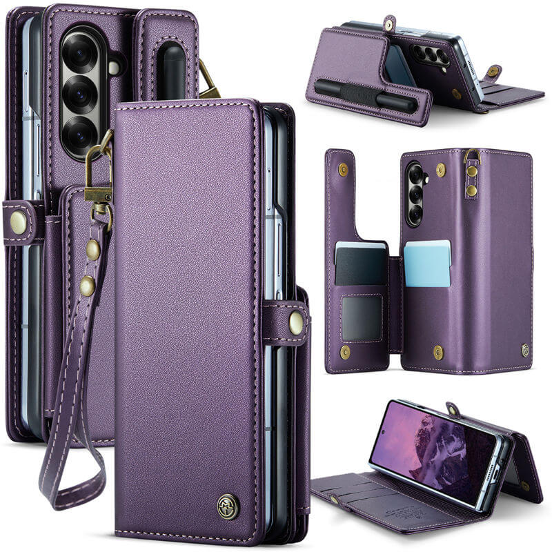 CaseMe Samsung Galaxy Z Fold7 Magnetic Wallet Case with RFID Blocking & Kickstand Purple