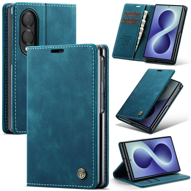 CaseMe Samsung Galaxy Z Fold 8 Suede Leather Wallet Case Blue