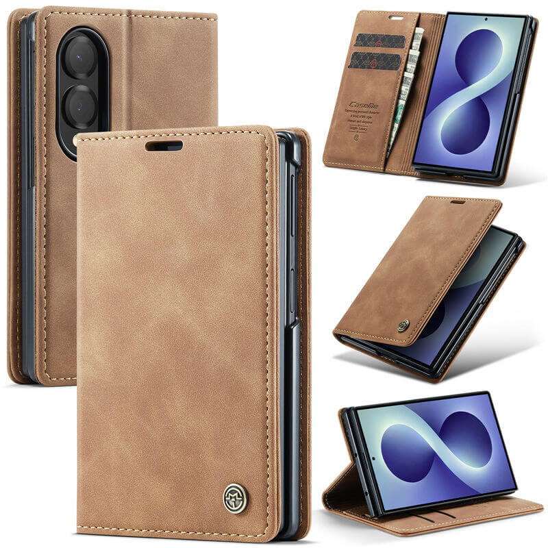 CaseMe Samsung Galaxy Z Fold 8 Suede Leather Wallet Case Brown