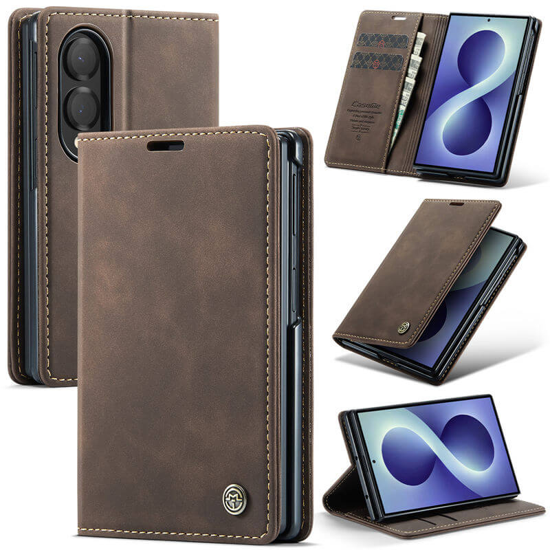 CaseMe Samsung Galaxy Z Fold 8 Suede Leather Wallet Case Coffee