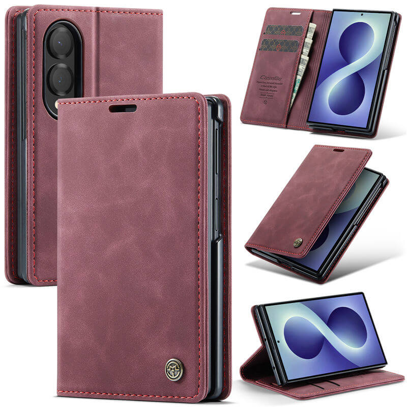 CaseMe Samsung Galaxy Z Fold 8 Suede Leather Wallet Case Red