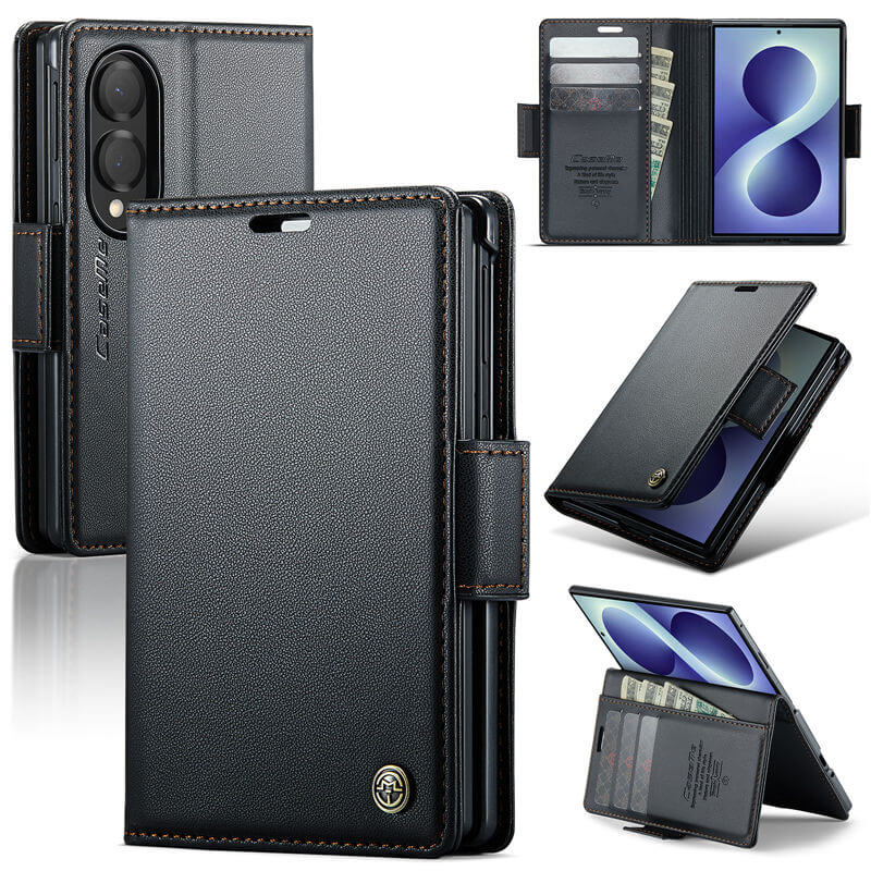 CaseMe Samsung Galaxy Z Fold 8 RFID Wallet Case with Magnetic Buckle & Wireless Charging Black